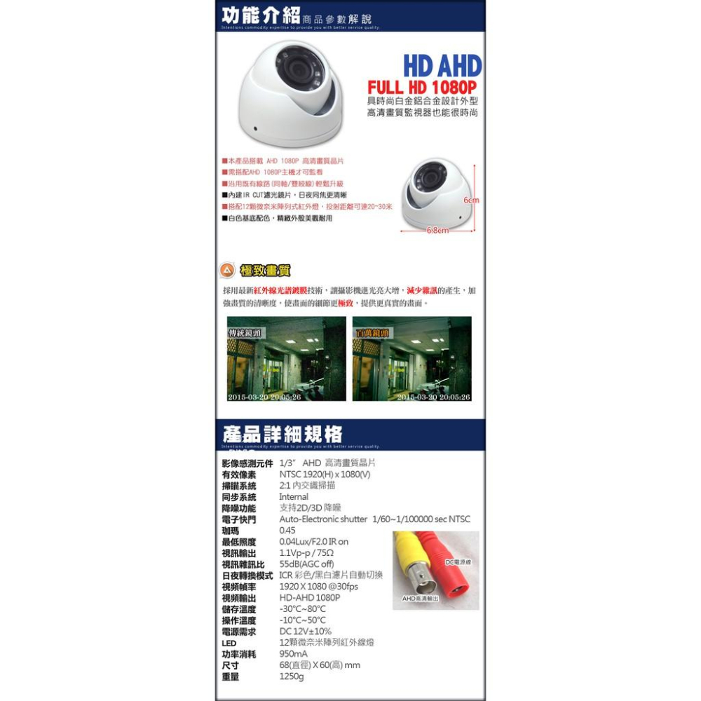 B【無名】監視器 12顆微奈米陣列燈監視器 半球攝影機 紅外線 1080P AHD 台灣監控 DVR攝影機 含稅-細節圖7