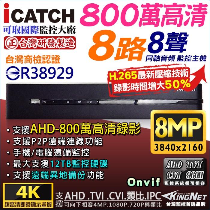 M【無名】監視器可取 icatch H.265 8路 800萬 4K DVR監控主機+ AHD 8MP 紅外線防水攝影機-細節圖3