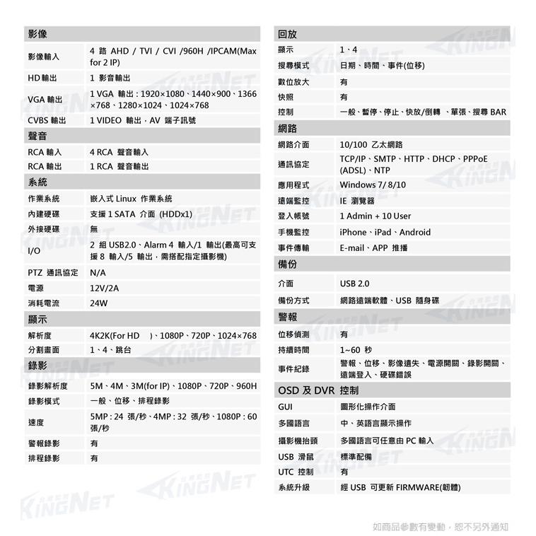 P【無名】聲寶 SAMPO 監視器 遠端監控 4路監控主機 +2支1080P鏡頭 紅外線夜視 手機遠端 台製-細節圖6