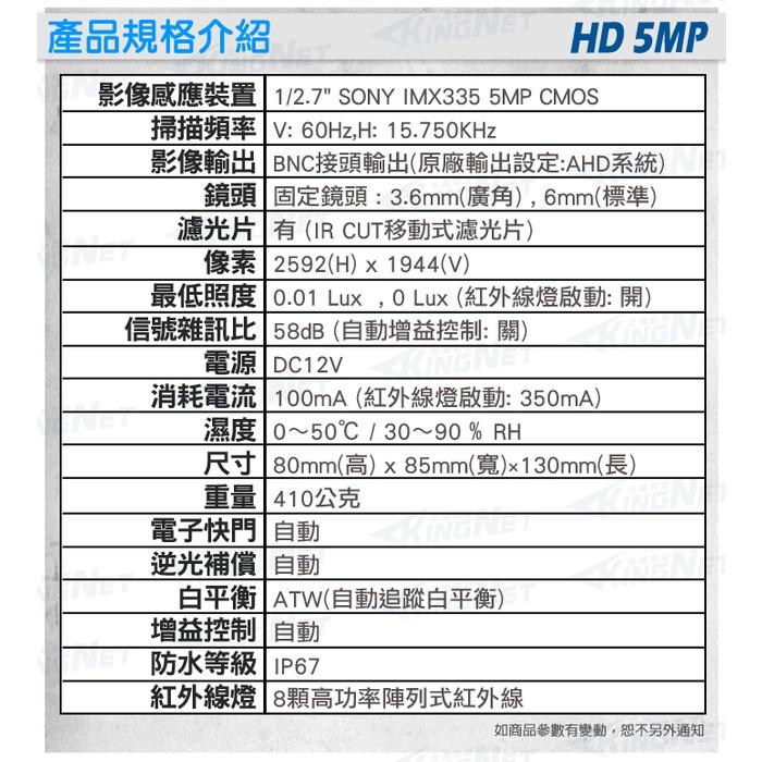 C【無名】SONY 監視器 攝影機 5MP 五百萬 500萬  鏡頭 防水 槍型 紅外線夜視 台灣製 含稅 GC-細節圖4