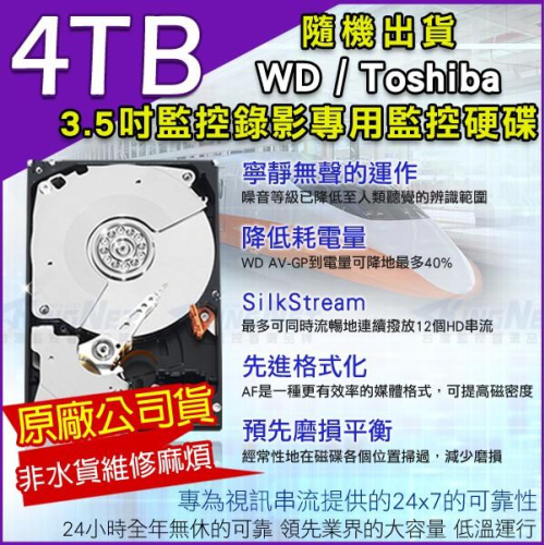 Z【無名】加購 WD Toshiba 紫標 監視器硬碟 監控專用 4T 4TB 3.5吋 SATA NVR DVR