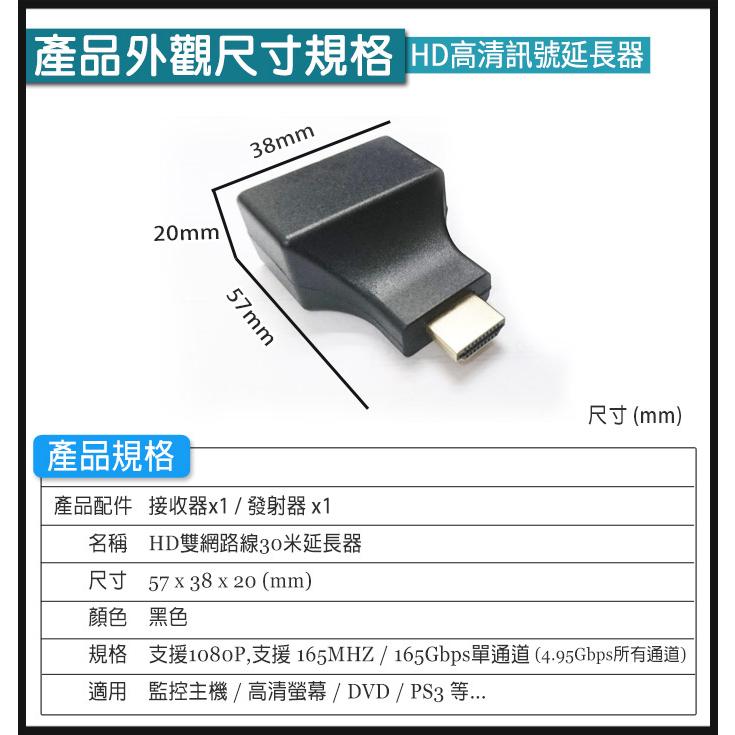 11【無名】監視器 HD 延長器 放大器 RJ45轉HD 雙網線 30米 30公尺 30M 免電源 含稅-細節圖5