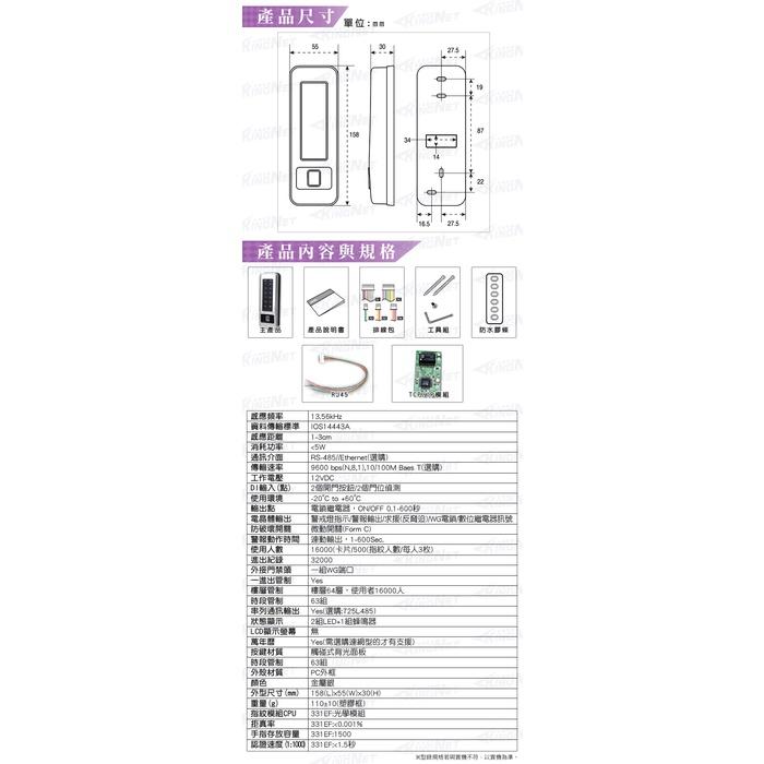 33無名-監視器 SOYAL 指紋門禁讀卡機 網路型 Mifare 門禁管制 手機 APP 即時開門 防水 含稅 開發票-細節圖5