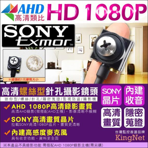 D【無名】微型針孔監視器 SONY晶片 AHD 1080P 偽裝螺絲型針孔 針孔攝影 內建麥克風 攝影鏡頭 含稅