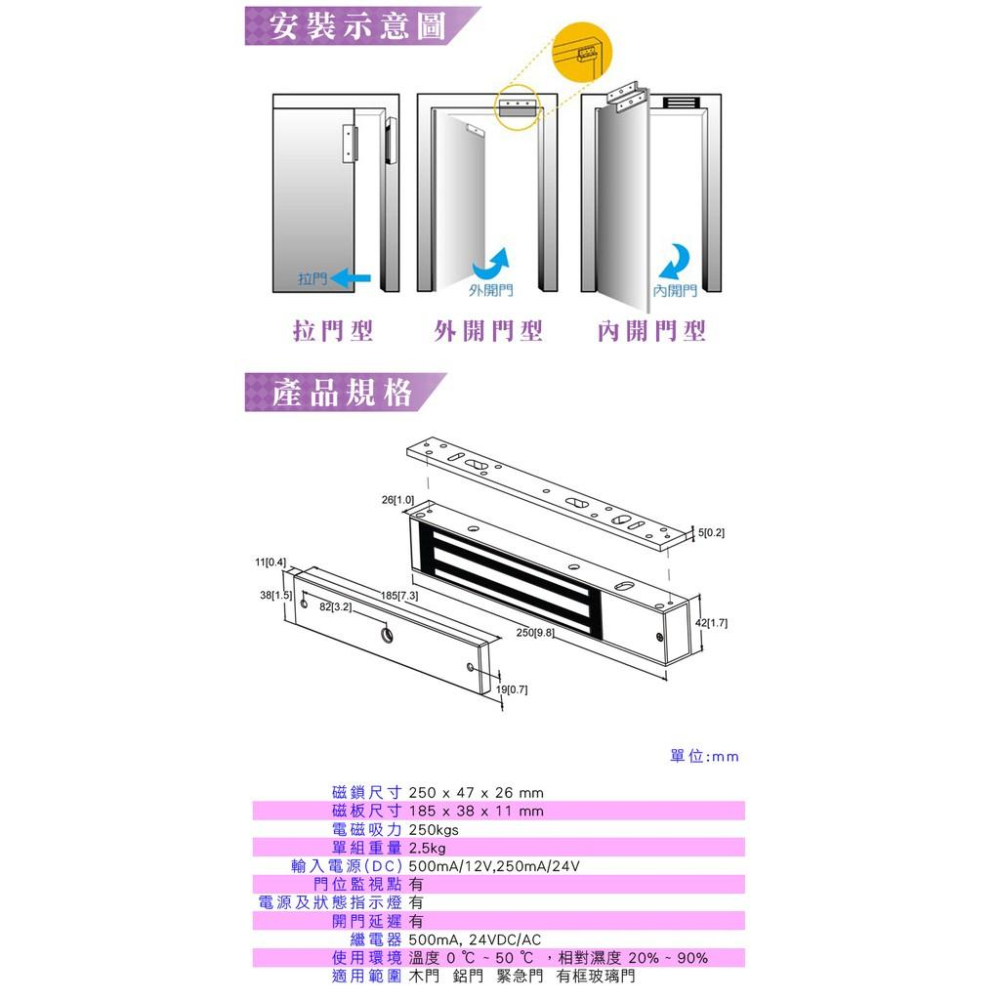 44無名-監視器 磁力鎖 550磅 250公斤 台製 門禁管理 具監視點 開門延遲 閘門管制監視 緊急門 鋁門-細節圖3