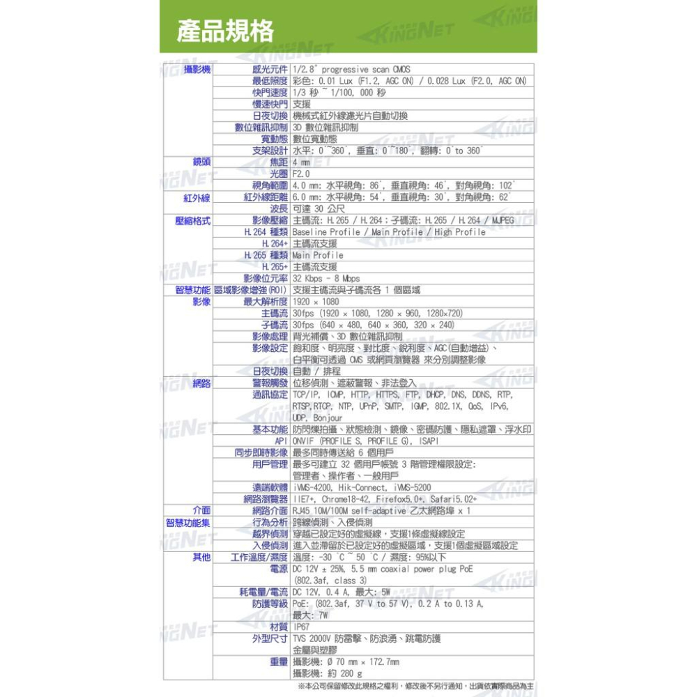 G【無名】監視器 海康 紅外線 網路攝影機 IPC 1080P鏡頭 POE 防水 IP67 H.265 含稅-細節圖9