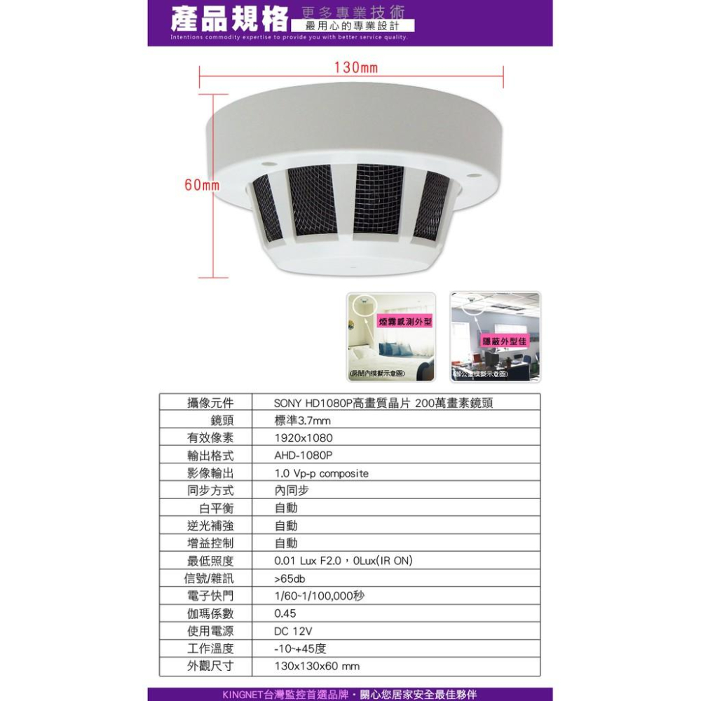 D【無名】針孔攝影機 偽裝式 偵煙型 SONY Exmor高清晶片 蒐證 AHD 1080P 鏡頭 監視器 含稅-細節圖8