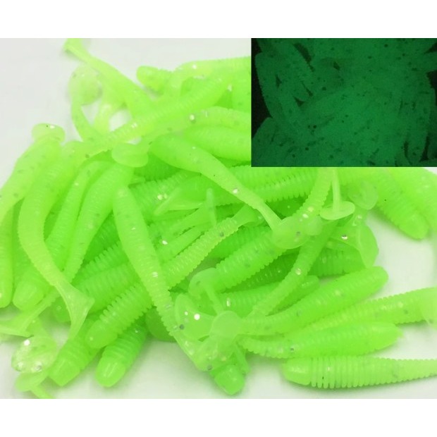 螺旋T尾軟蟲 雪白夜光 5CM 軟餌 通殺型-規格圖1