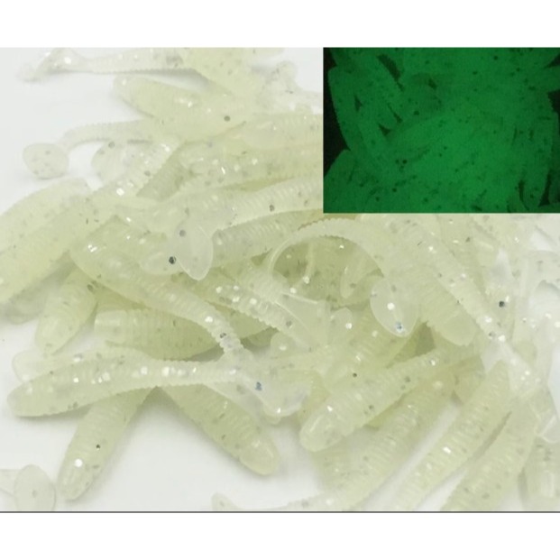 螺旋T尾軟蟲 雪白夜光 5CM 軟餌 通殺型-規格圖1