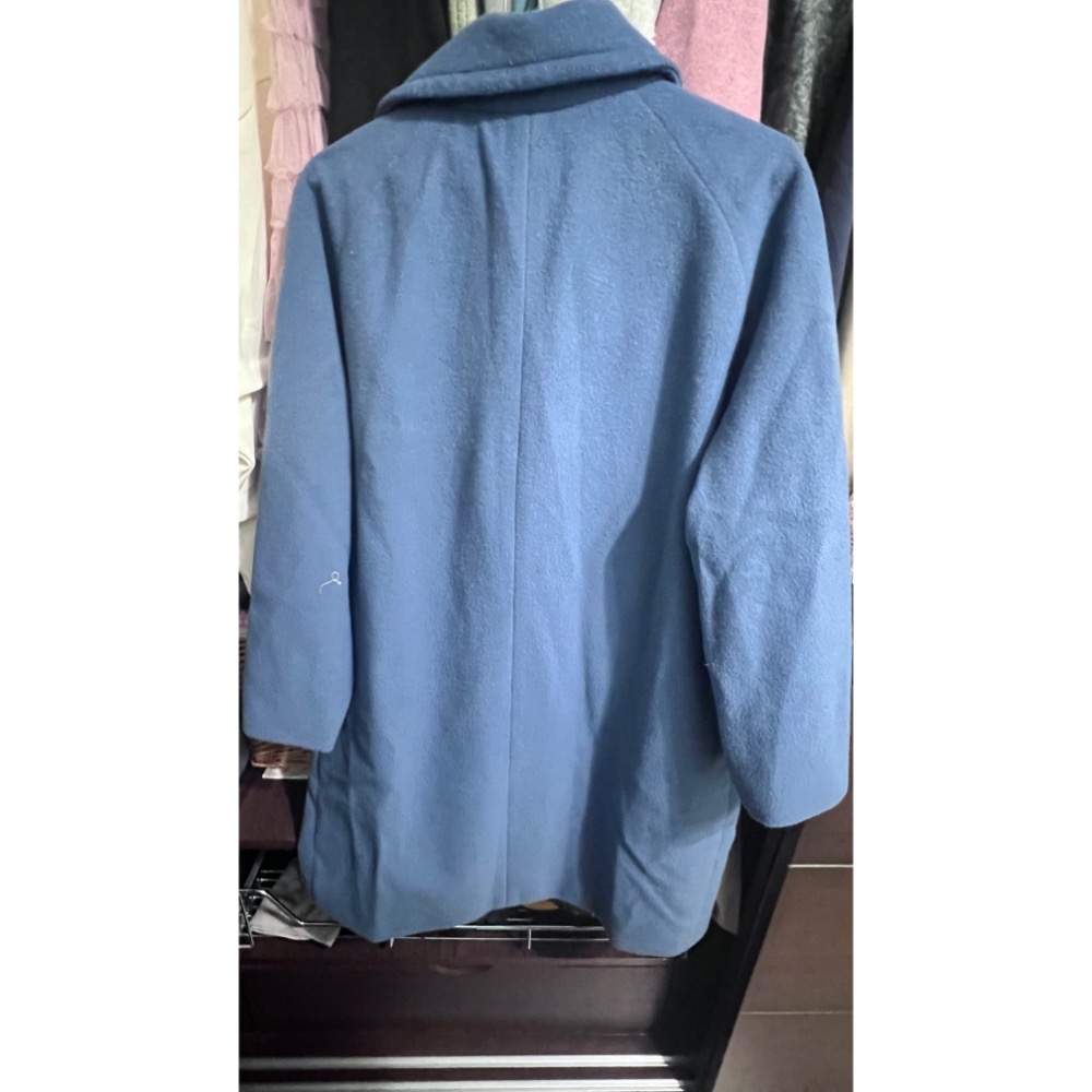 藍色毛呢大衣中長款-細節圖2