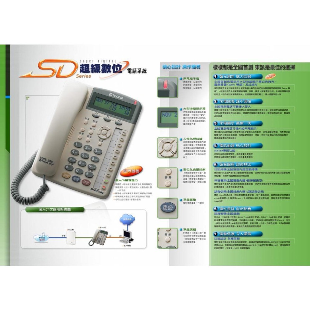 【紅海監控】現貨 TECOM 東訊 SD-7706E 6鍵雙模數位話機  話機 6鍵和絃 總機 主機 電話-細節圖4