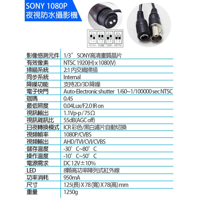 【紅海監控】 現貨 AHD SONY晶片 台製 槍型 300萬鏡頭 1080P 紅外線防水攝影機 TVI 960H類比-細節圖6