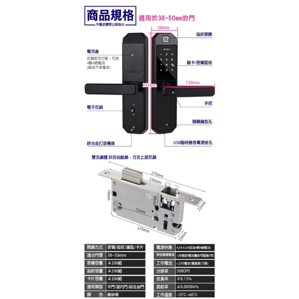 飯店鎖 電子門鎖 紋指 紋鎖 門鎖電子鎖 密碼鎖 刷卡鎖 大門 木門鎖 套房 住家 家用防盜-細節圖5