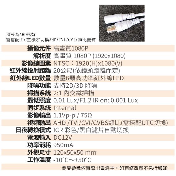 【紅海】360度 200萬 全景攝影機  1.7㎜ 超廣角 紅外線魚眼鏡頭 遠端監控 1080P 4合1 AHD 監視器-細節圖5