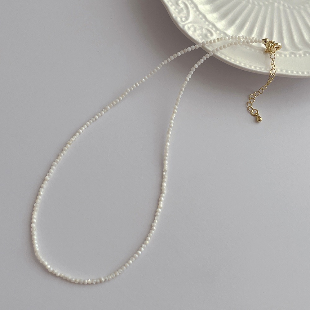 氣質優雅天然淡水貝殼 2mm 日常百搭高級手工鎖骨鏈-細節圖3