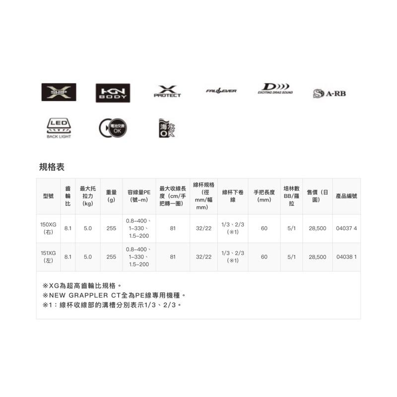 【 頭城東區釣具 】SHIMANO 19 GRAPPLER CT 150XG / 151XG 兩軸 捲線器 小烏龜-細節圖4
