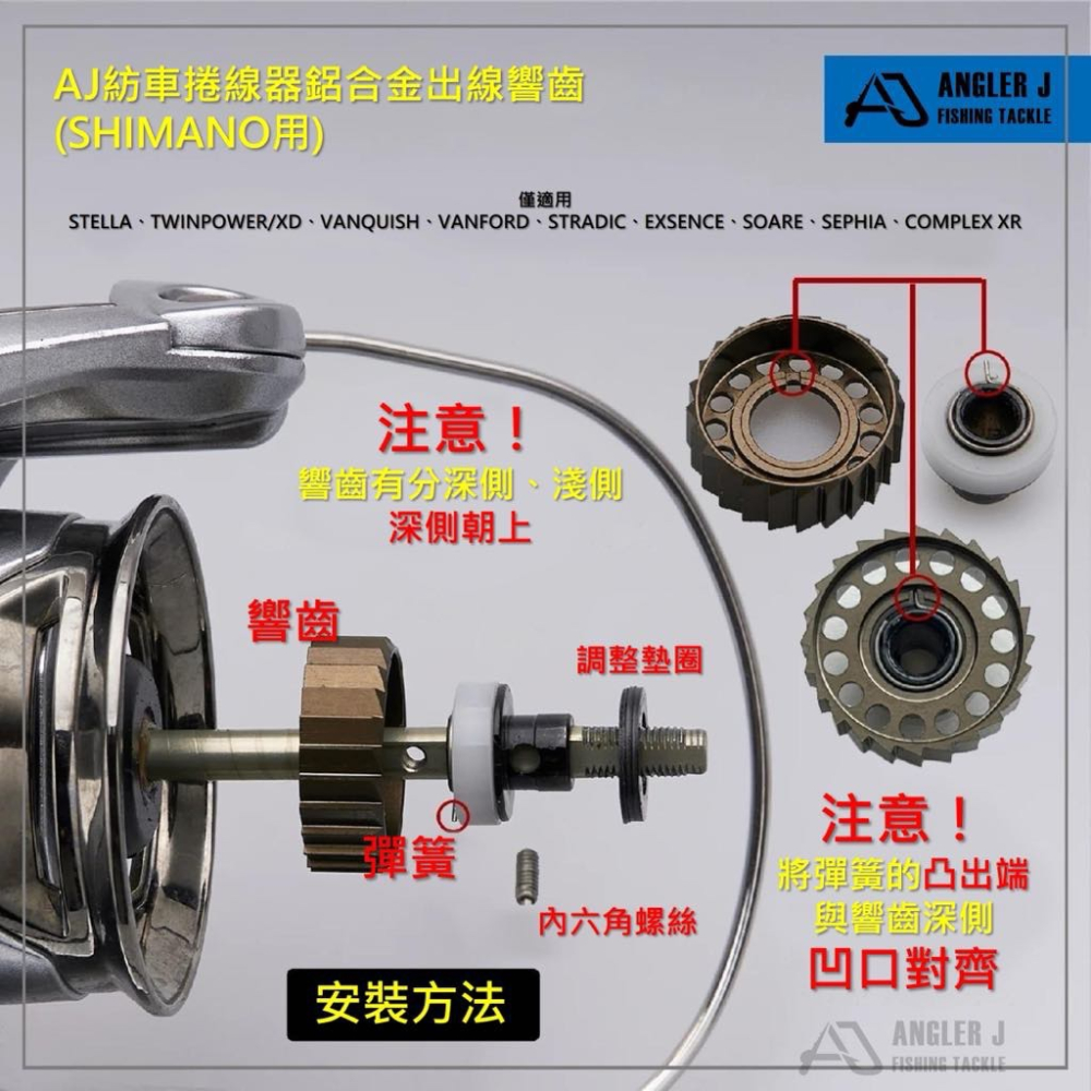 🎣🎣【 頭城東區釣具 】ANGLER J （AJ）紡車捲線器鋁合金出線響齒(SHIMANO用)-細節圖4