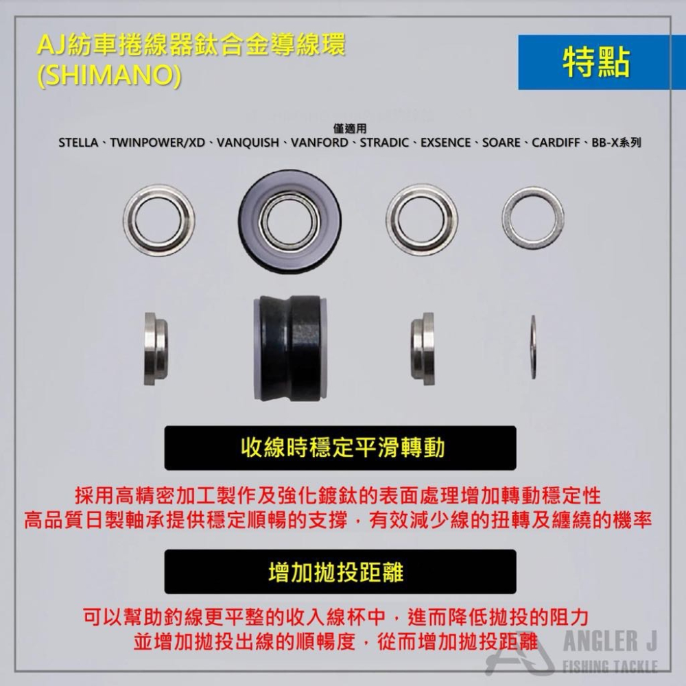 🎣🎣【 頭城東區釣具 】ANGLER J AJ紡車捲線器鈦合金導線環-細節圖2