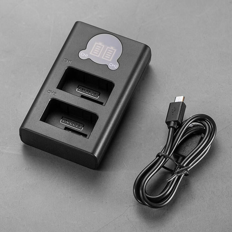 三重☆大人氣☆ Micro USB/Type-C 雙用 LCD顯示 USB 雙槽充電器 for EN-EL25-細節圖2