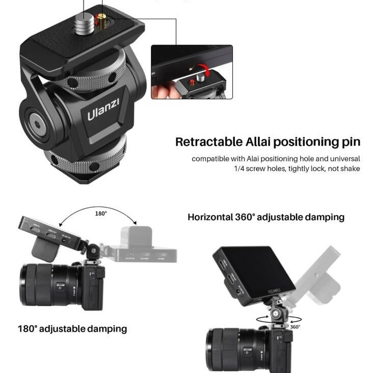 三重☆大人氣☆ Ulanzi U150 可調俯仰 旋轉 冷靴 螢幕雲台 螢幕架 蝸牛雲台 U-150-細節圖6