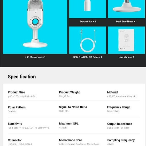 三重☆大人氣☆ SmallRig simorr 3492 Wave U1 USB 電容 麥克風-細節圖7