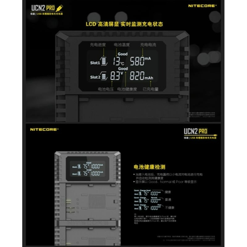 三重☆大人氣☆公司貨 Nitecore UCN2 Pro LP-E6 活化檢測 USB 智能雙槽 快速 充電器-細節圖6