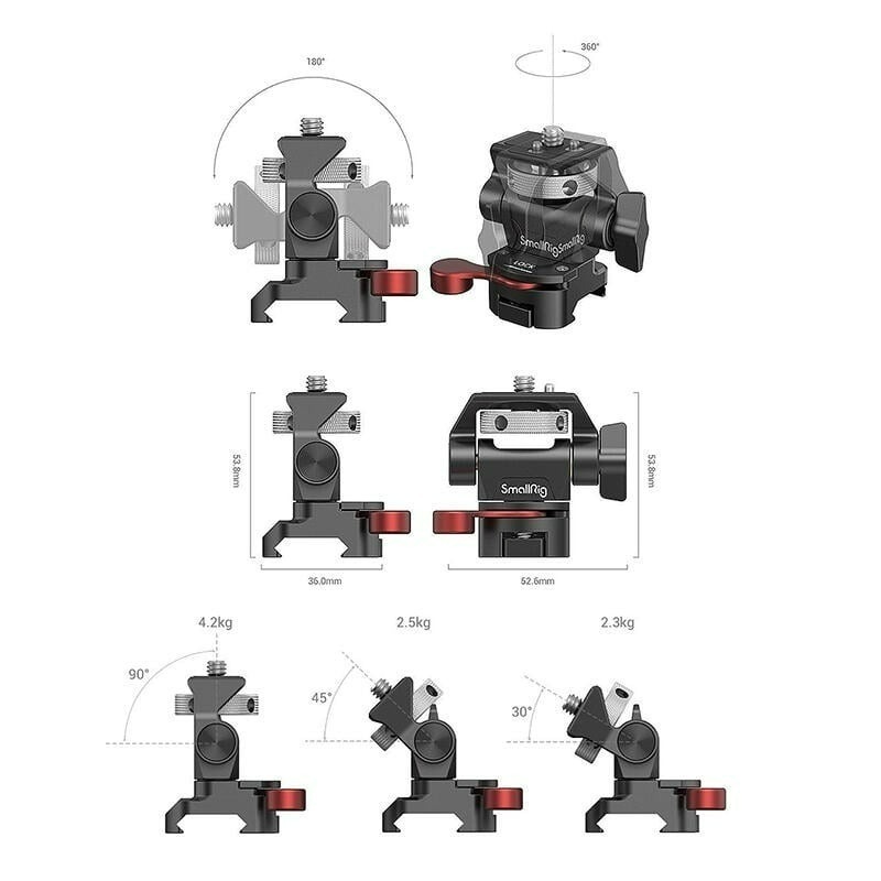三重☆大人氣☆ SmallRig 2906 B 可調俯仰 旋轉 NATO Clamp 螢幕雲台 螢幕架 蝸牛雲台-細節圖2