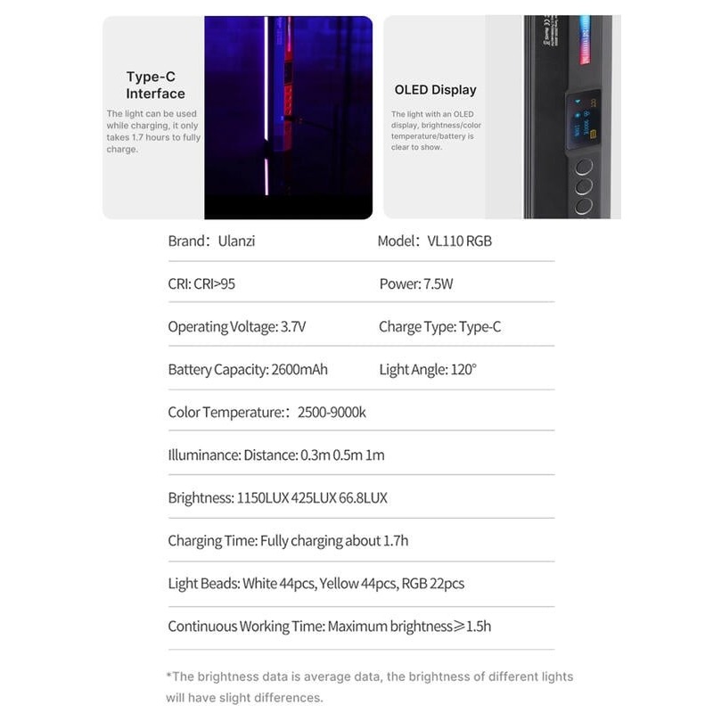 三重☆大人氣☆ Ulanzi VL110 磁吸 RGB LED 三色溫 小光棒 攝影燈-細節圖6