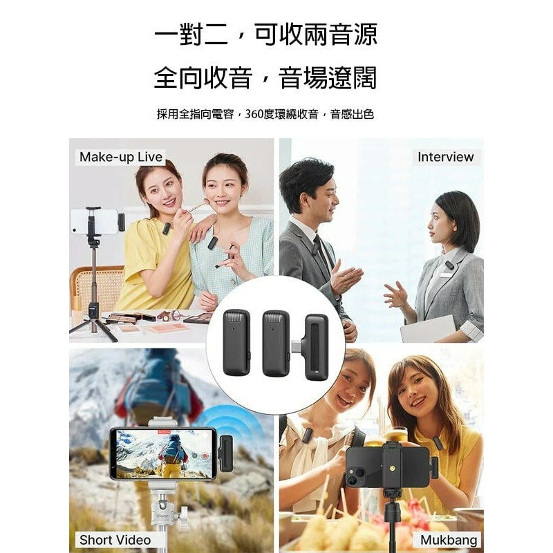 三重☆大人氣☆ Ulanzi J12 1對2 無線 領夾式 全指向 麥克風-細節圖3