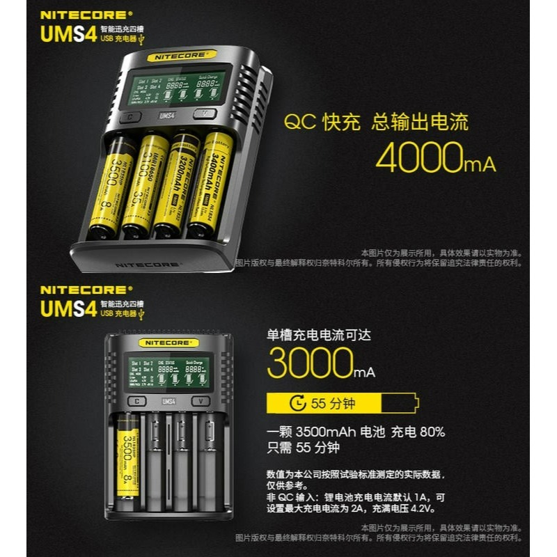 三重☆大人氣☆公司貨 Nitecore 奈特柯爾 UMS4 18650 3 4號 智能四槽 USB充電器 活化檢測-細節圖3