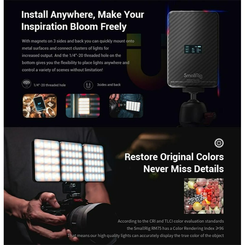 三重☆大人氣☆ SmallRig 3290 RM75 磁性 智能 LED 燈 RGB LED 攝影燈 補光燈-細節圖4