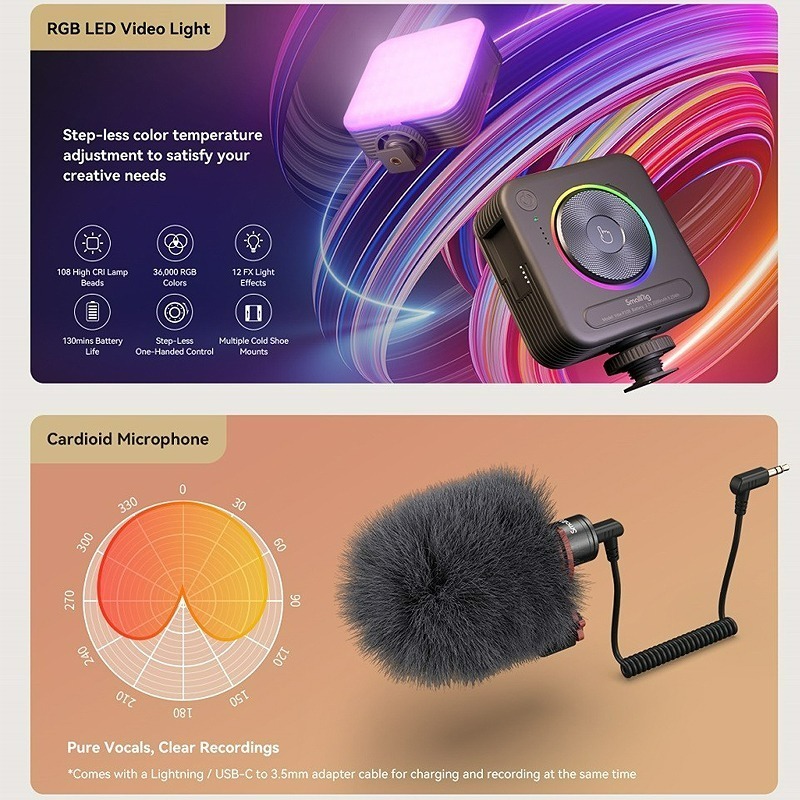 三重☆大人氣☆ SmallRig 3591 C 全能 手機 提籠 麥克風 補光燈 腳架 套組-細節圖6