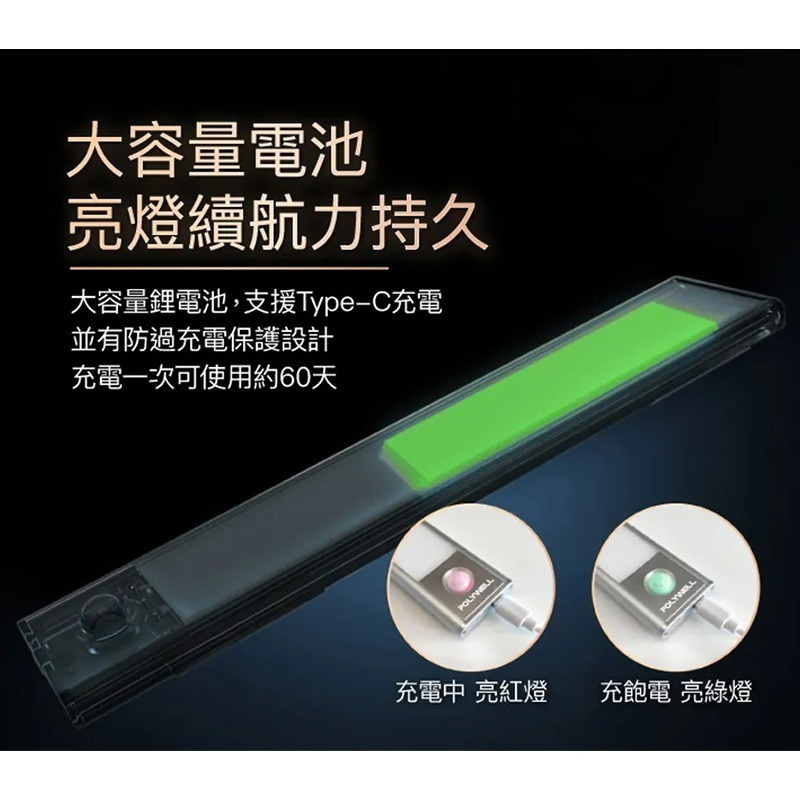 三重☆大人氣☆ POLYWELL 超薄 磁吸 LED 感應燈 Type-C 人體感應 三色溫-細節圖5