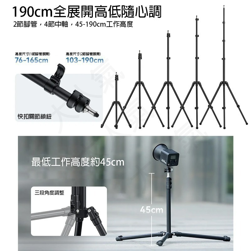 三重☆大人氣☆ Ulanzi T076GBB1 TT43 190cm 輕量 反折 燈架-細節圖2