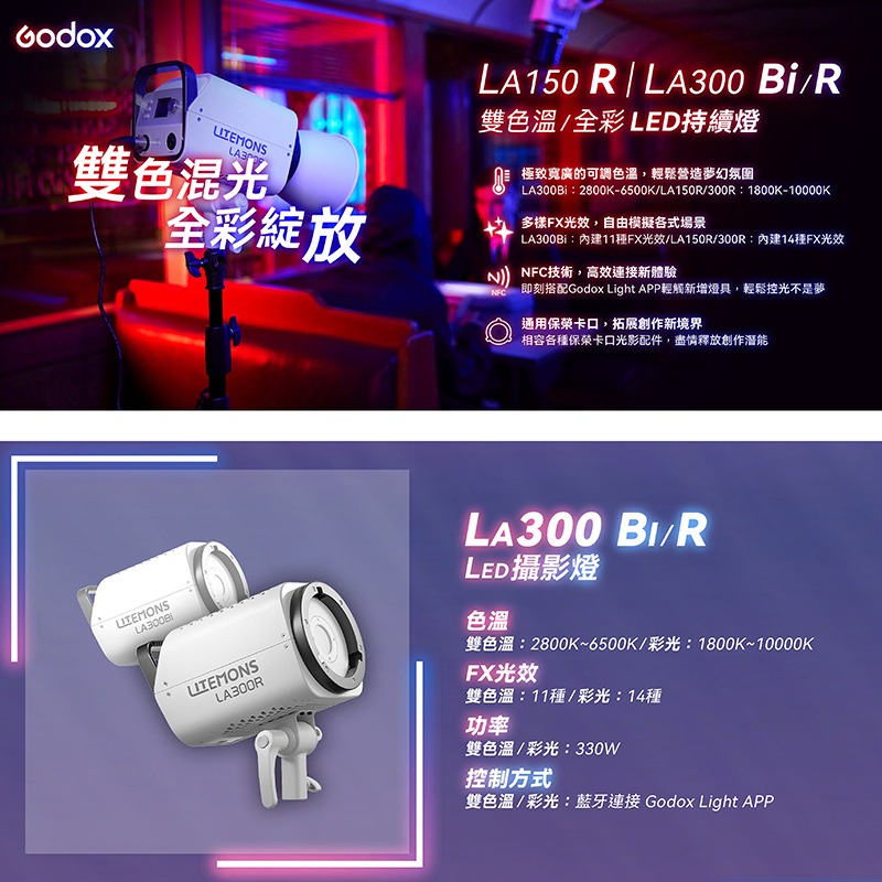 三重☆大人氣☆開年公司貨 神牛 Godox LA300R RGB / LA300BI 雙色溫 LED 攝影燈-細節圖2