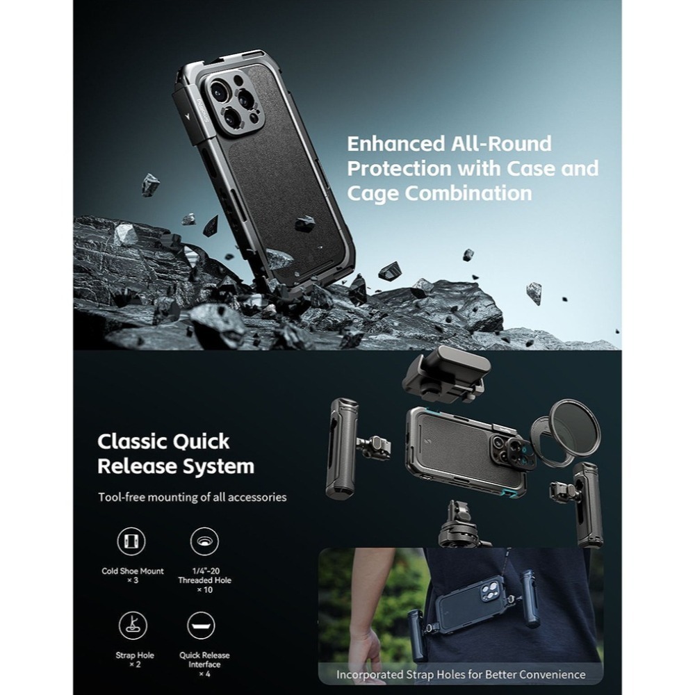三重☆大人氣☆ SmallRig 5005 iPhone 16 Pro Max 專用 手機 提籠 + 保護框 雙手持版-細節圖9