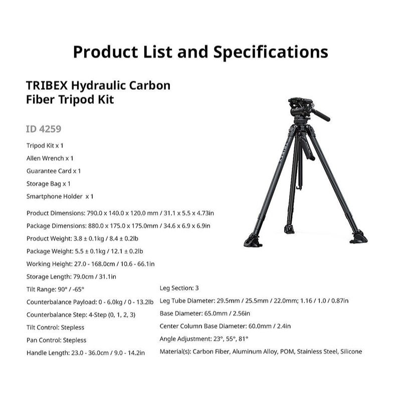 三重☆大人氣☆ SmallRig x Potato Jet TRIBEX 4259 液壓 碳纖維 三腳架-細節圖11