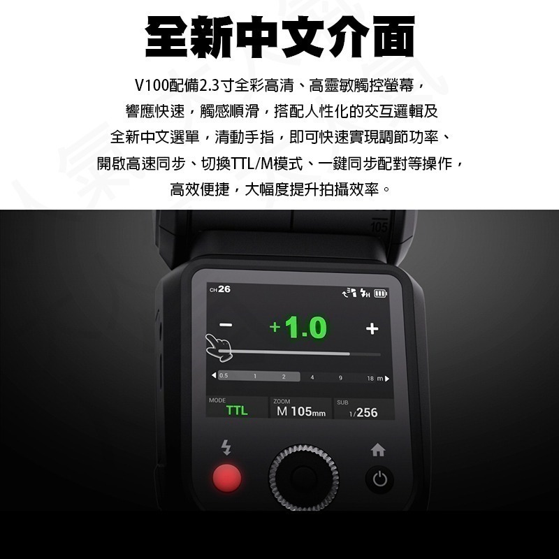 三重☆大人氣☆開年公司貨 Godox 神牛 V100 TTL 鋰電 圓頭 機頂 閃光燈-細節圖4
