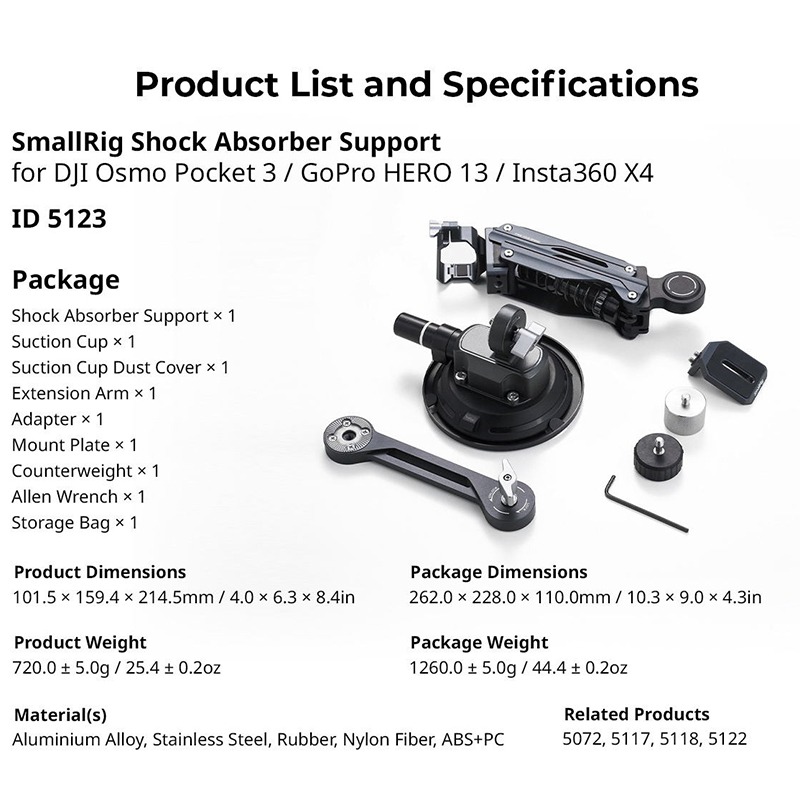 三重☆大人氣☆ SmallRig 5123 運動相機用 迷你 避震臂-細節圖10