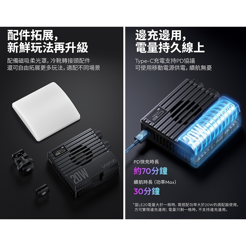 三重☆大人氣☆ Ulanzi L090 LE20 20W RGB 口袋攝影補光燈-細節圖6
