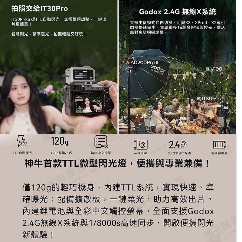三重☆大人氣☆開年公司貨 Godox 神牛 iT30Pro C N S F O TTL 微型 機頂閃 黑 銀-細節圖2