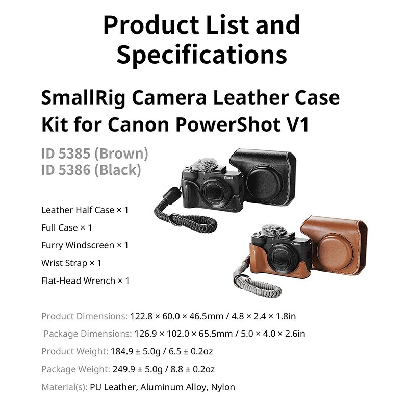 三重☆大人氣☆ SmallRig 5385 棕 / 5386 黑 皮套 套組 for 佳能 Canon V1-細節圖9