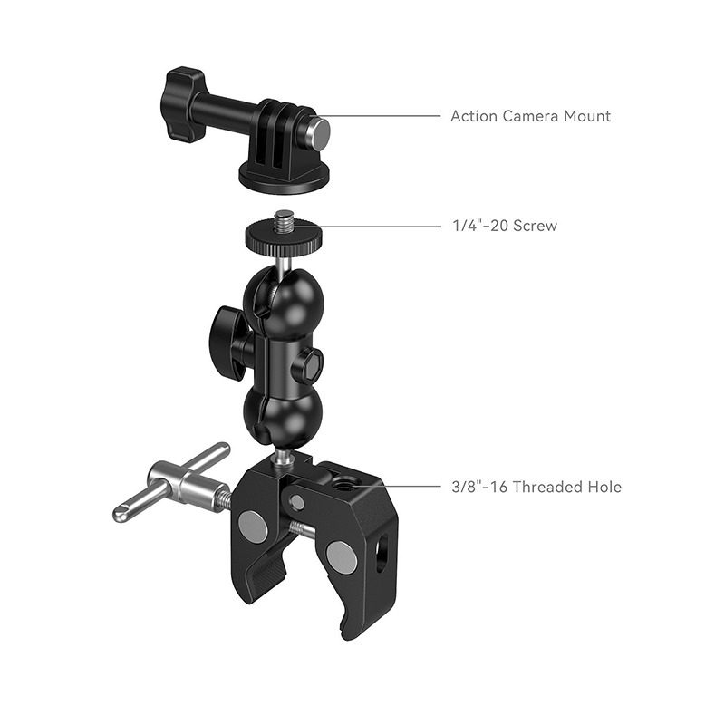 三重☆大人氣☆ SmallRig 5321 蟹形鉗 手臂 帶運動相機接座 套件 (一組2入)-細節圖2