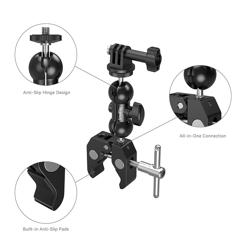 三重☆大人氣☆ SmallRig 5321 蟹形鉗 手臂 帶運動相機接座 套件 (一組2入)-細節圖5