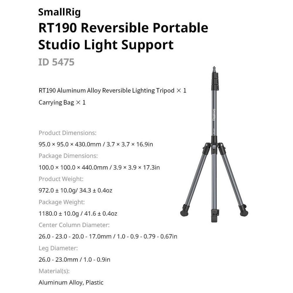 三重☆大人氣☆ SmallRig 5475 RT190 反折 便攜 燈架-細節圖9