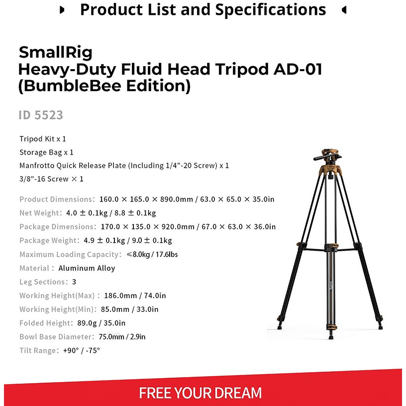 三重☆大人氣☆ 5523 SmallRig x 變形金剛 重型 液壓雲台 三腳架 AD-01 (3751 大黃蜂版)-細節圖10