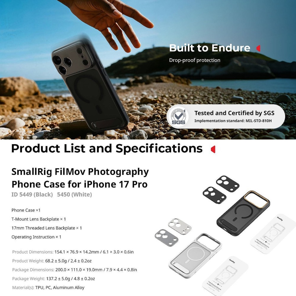 ☆大人氣☆ SmallRig 5549 FilMov 輕量 攝影 手機殼 for iPhone 17 Pro (黑)-細節圖9
