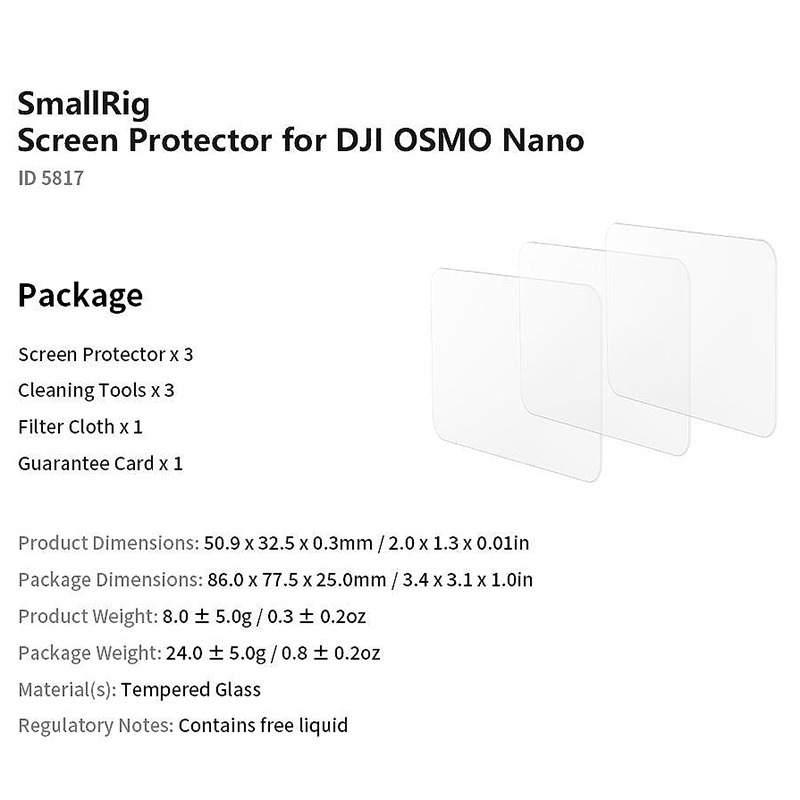 三重☆大人氣☆ SmallRig 5817 螢幕 保護貼 (3PCS) for DJI Osmo Nano-細節圖7
