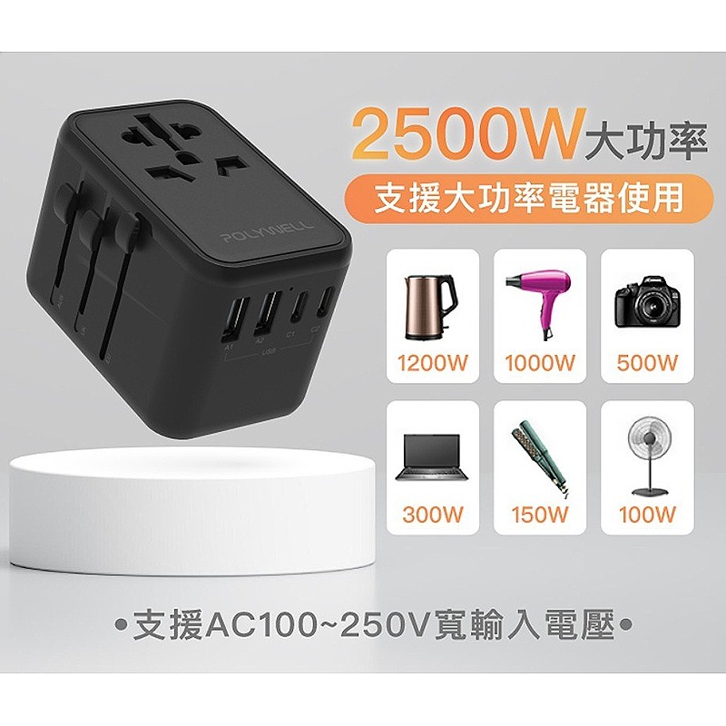 三重☆大人氣☆ POLYWELL 多國旅行 充電 轉接器 70W 萬國旅行充 旅行插頭-細節圖6