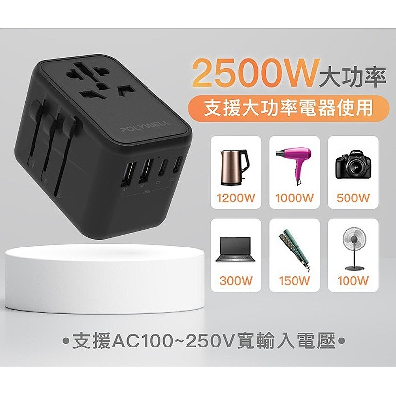 三重☆大人氣☆ POLYWELL 多國旅行 充電 轉接器 70W 萬國旅行充 旅行插頭-細節圖6